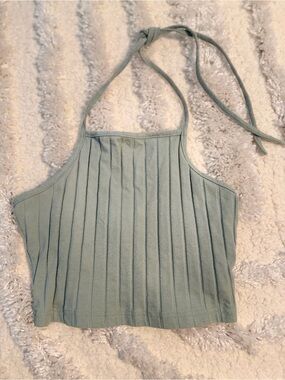 SHEIN Ribbed Halter Crop Top - Sage